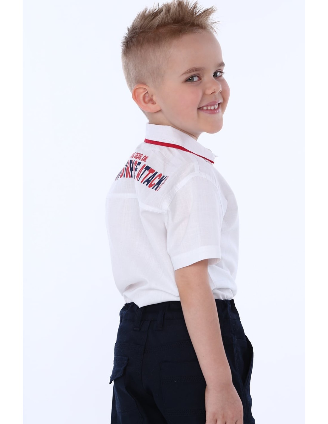 Boy\'s white shirt with red elements NDZ7497 - Online store - Boutique